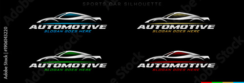 Sports car logo icon set. Motor vehicle silhouette emblems. Auto garage dealership color variations