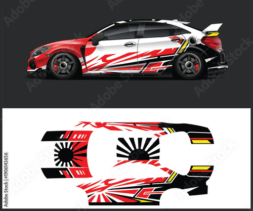 Racing car with japanese and german flags design
