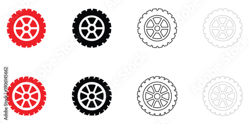 car tyre icon vector set, car wheel symbol vector, silhouette and line art illustration
