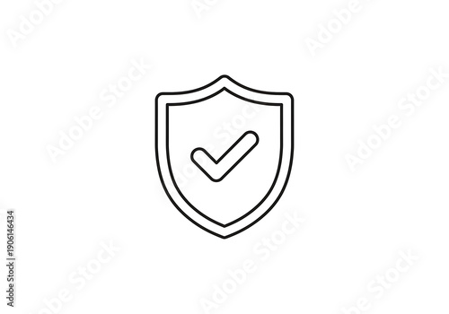 Line art shield with check mark icon, symbol of security and protection