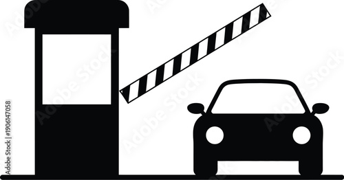 Toll road gate icon, minimalist illustration design template featuring highway toll booth, barrier gate, and road access symbol for navigation apps, transport systems, maps, and smart city inte
