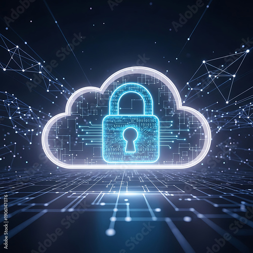 Cloud Security Concept with Digital Padlock Icon.
