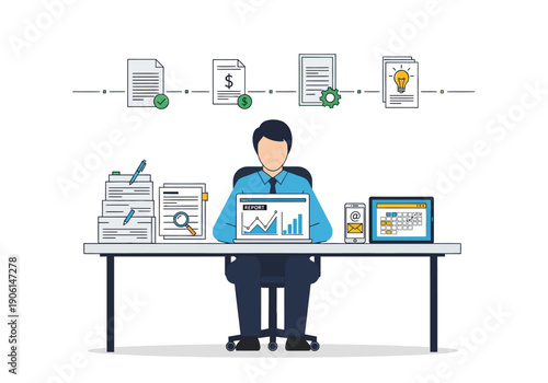 Financial analyst managing accounting data with an automated workflow for business strategy and planning