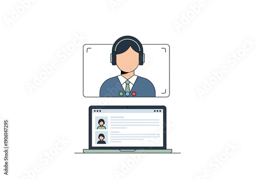 Modern flat vector illustration of an online video conference call, symbolizing remote work and virtual communication