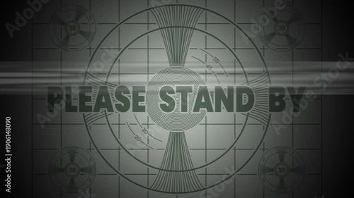 Television test pattern with text please stand by screen suitable for broadcasting, technical difficulties, tv production, retro themes, vintage concepts.