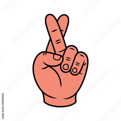 Cartoon hand making rude gesture, finger crossed, hand sign, illustration, graphic, symbol, white background