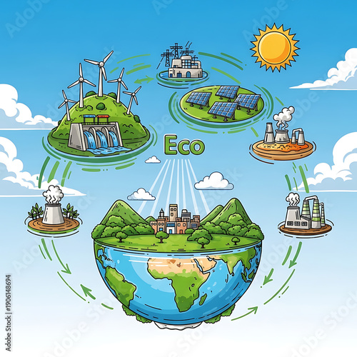 Ecofriendly energy cycle with various power generation methods.