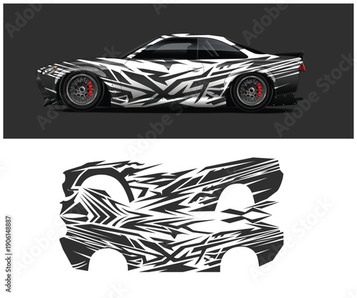 Black and white sports car with zebra print design