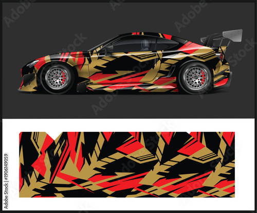 Camouflage sports car with abstract design pattern