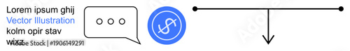 Communication, finance, decision-making, information flow, networking, business services. Chat bubble, currency symbol and directional arrow. Communication and finance concepts