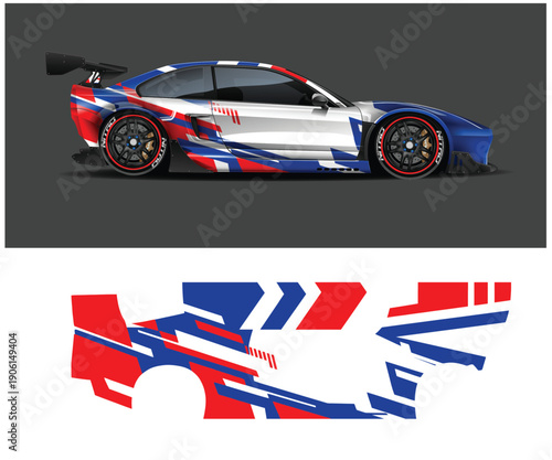 Racing car with union jack design and decals