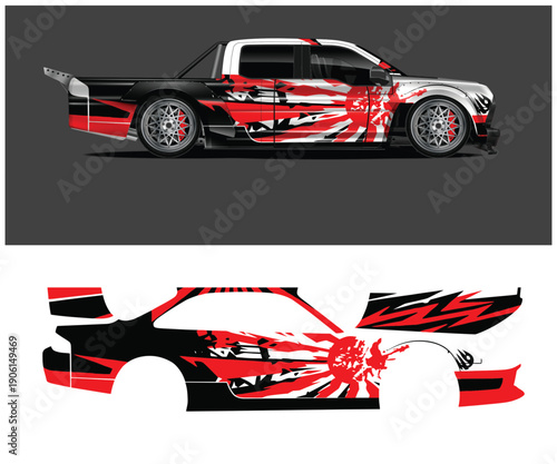Red and black race car decal design and application