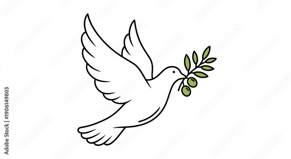 Fototapeta premium Minimalist Black Dove Silhouette Holding Green Olive Branch