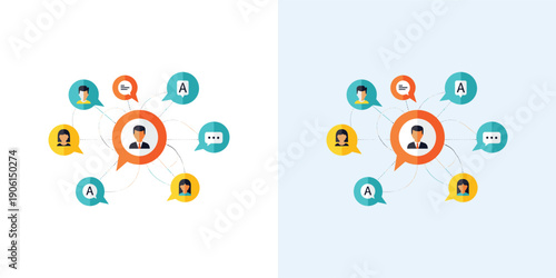 Dynamic illustration of a communication network, connecting diverse individuals in a social hub for collaboration and global interaction concepts