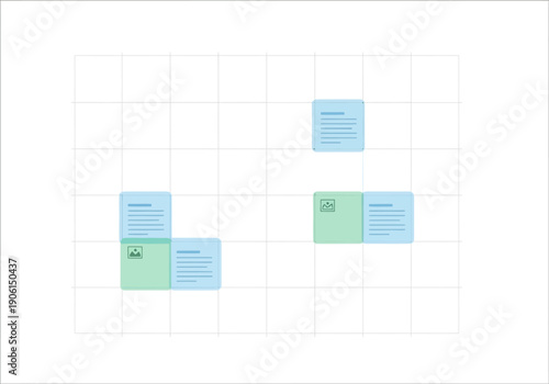 Modern vector illustration of a digital task board with minimalist cards on a grid, representing strategic planning and workflow organization