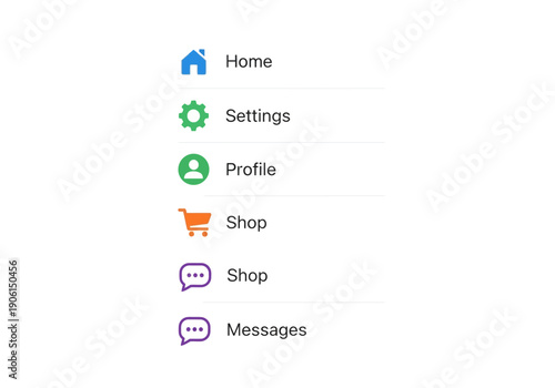 Modern flat user interface elements featuring a colorful navigation menu with icons for web and app development