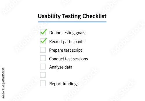 Digital checklist illustrating the initial stages of a user experience research plan, including goal definition and participant recruitment