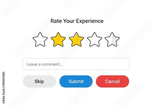 Two star rating on a customer review form, user interface design for feedback and experience. Vector graphic element for web and apps