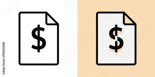 Iconic representation of a financial document, featuring a dollar sign to symbolize monetary transactions, budgeting, billing, or economic statements