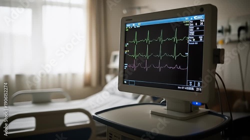 Hospital Room Monitoring - Vital Signs Display and Medical Equipment.
