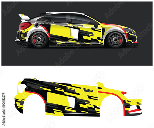 Yellow and black race car with side panel design