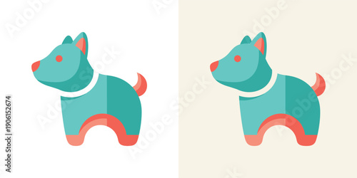 Cute stylized dog icon with a white collar, featuring a minimalist flat design in vibrant teal and orange hues, perfect for pet branding and digital applications