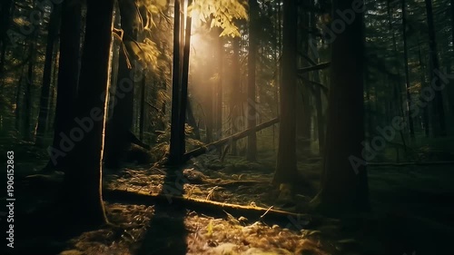 Enchanting Forest - Sunlight Filtering Through the Trees.
