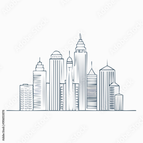 Skyscrapers and high-rise buildings in a city skyline illustration