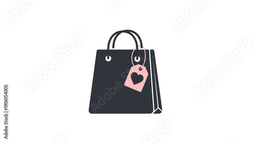 Black shopping bag with pink tag.