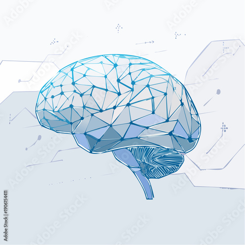 Abstract illustration of a human brain with polygonal connections, representing cognition and intelligence