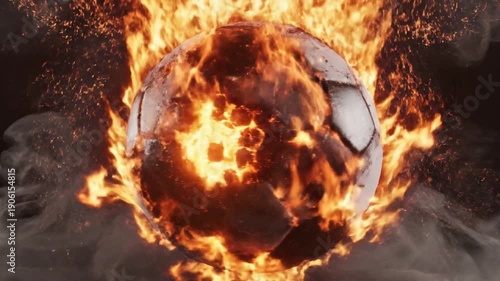 Wallpaper Mural A burning soccer ball engulfed in flames on a dark background from a front viewpoint Torontodigital.ca