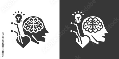Emotional Intelligence Icon Set In Black And White Glyph Vector Illustration