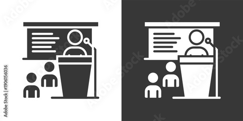 Presentation Skill Icon Set In Black And White Glyph Vector Illustration