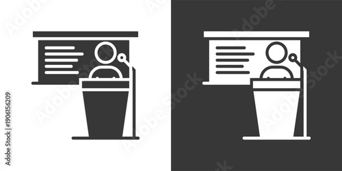 Public Speaking Icon Set In Black And White Glyph Vector Illustration