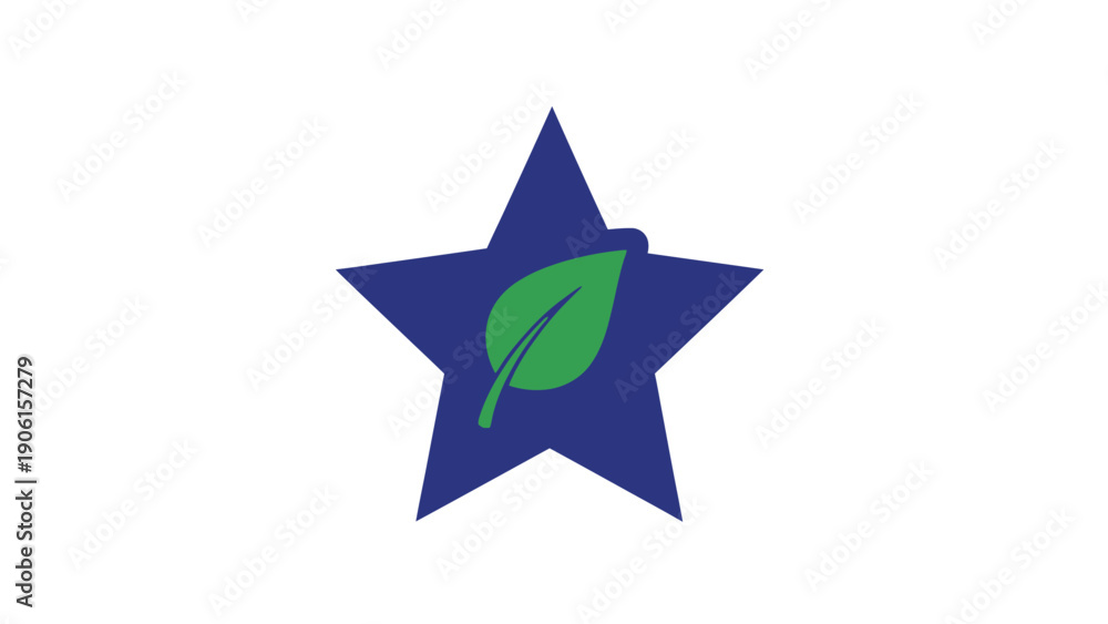 Obraz premium Blue Star Shape with Green Leaf Inside.