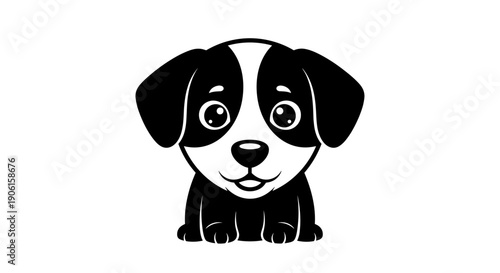 Adorable Cartoon Black and White Puppy.