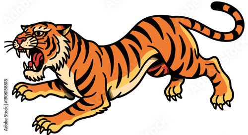 Angry Tiger Cartoon Illustration Roaring Fiercely.