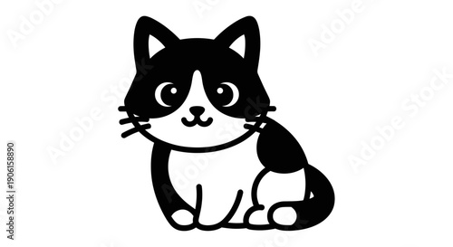 Black and White Cartoon Cat Sitting 2.