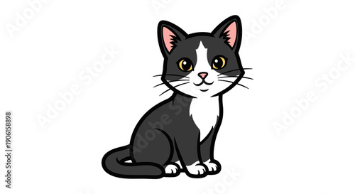 Black and White Cartoon Cat Sitting 3.