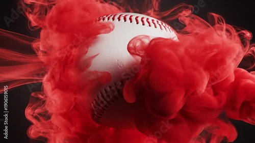 Wallpaper Mural A baseball surrounded by vibrant red smoke, viewed closely against a dark background Torontodigital.ca