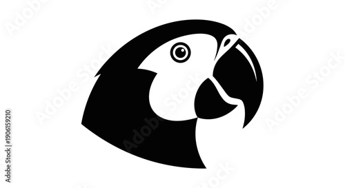 Black and White Parrot Head Illustration.