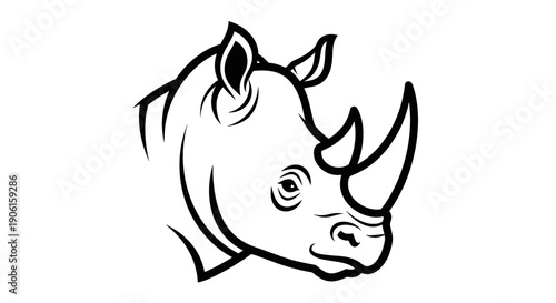 Black and White Rhino Head Illustration 1.