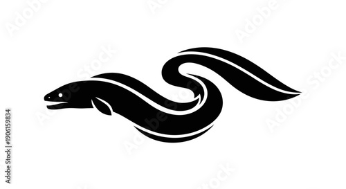 Black Silhouette of a Swimming Eel.