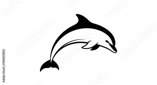 Black Silhouette of Dolphin Leaping Out.