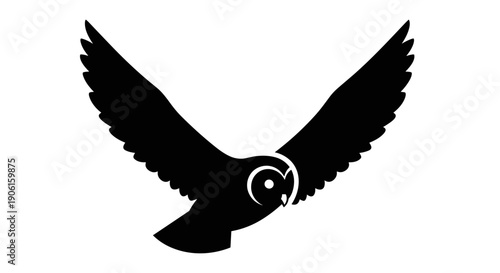 Black Silhouette of Flying Owl.