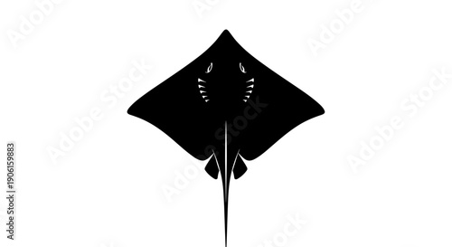 Black Silhouette of Manta Ray Swimming.