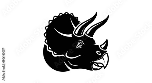 Black Triceratops Dinosaur Head Illustration.
