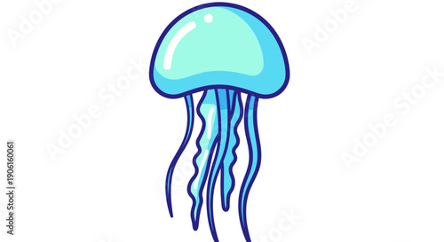 Blue Jellyfish Illustration with Tentacles.
