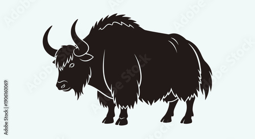 Black Yak Silhouette with Horns Standing.