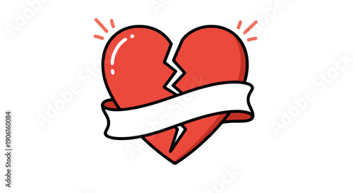 Broken Heart with Ribbon Illustration.